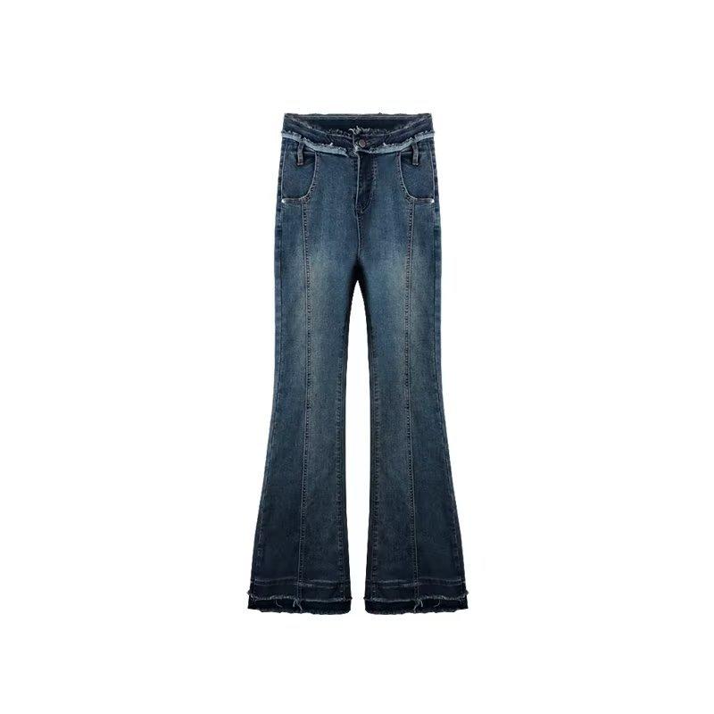 High-waisted micro-flared jeans women's spring and autumn new fashion tight retro rough edge slim horseshoe pants