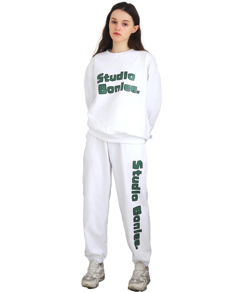 BONIEE [Fleece Lined] Block Typo Graphic Oversized Sweatshirt White