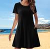 Женские повседневные платья с однотонным принтом, летние платья с коротким рукавом и круглым вырезом