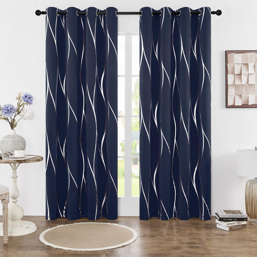 Упаковка из 2 затемняющих штор с люверсами, теплоизолирующих, затемняющих комнату с волнистой фольгой, напечатанной для спальни