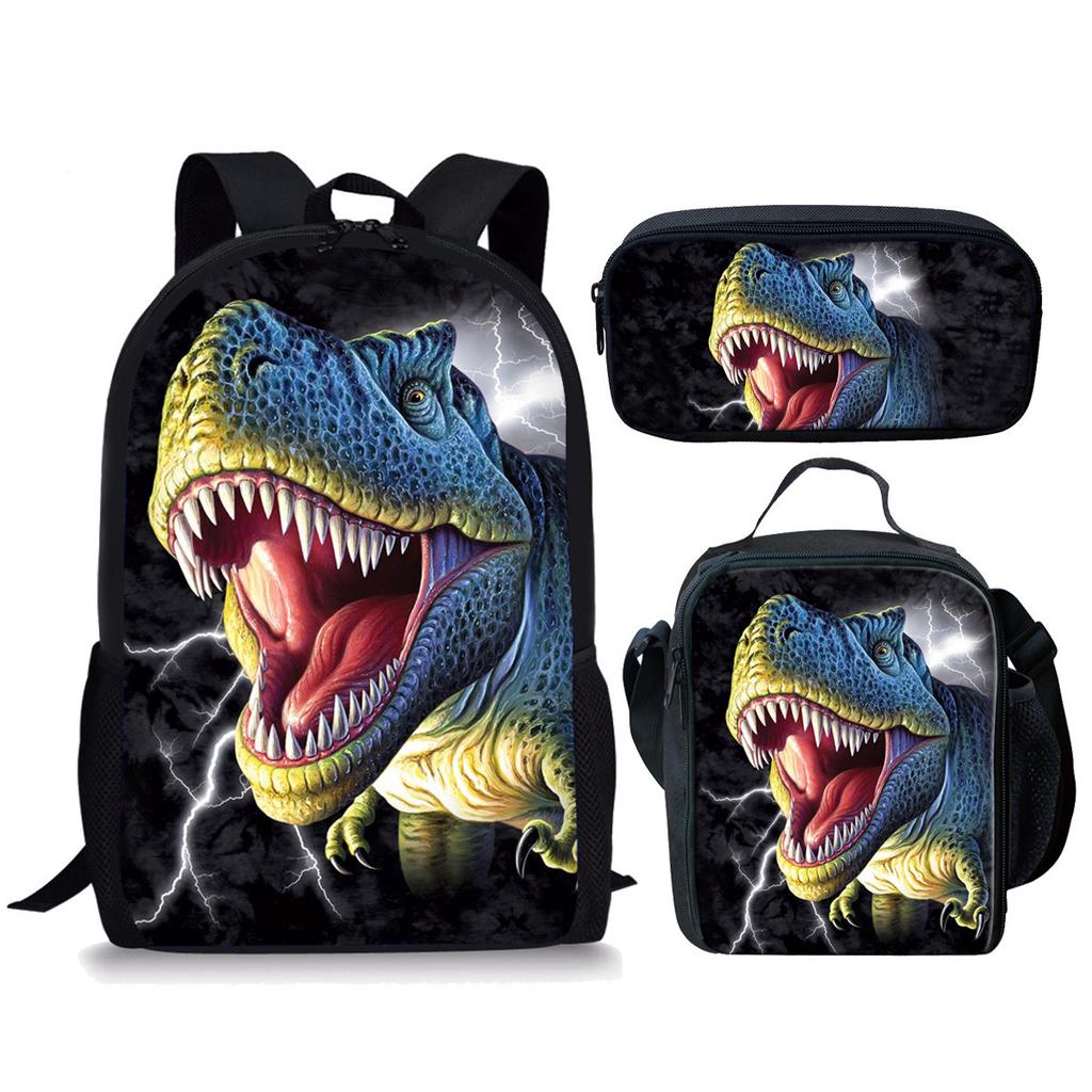 Jurassic World Dinosaur Backpack Set 3-Piece Student School Bag Lunch Bag Pencil Case