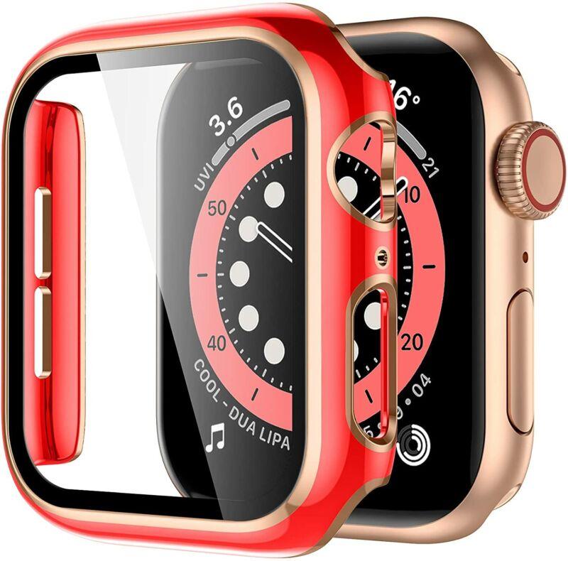 For Apple Watch SE 40mm 44mm 42mm 38mm Two-Color Hard Case Tempered Glass Film Screen Protector
