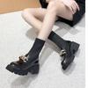 Толстая подошва Британский стиль Металлическая пряжка Носок Ботинки Лоферы Весна и Осень Толстый каблук Круглый носок Overfoot Маленький размер
