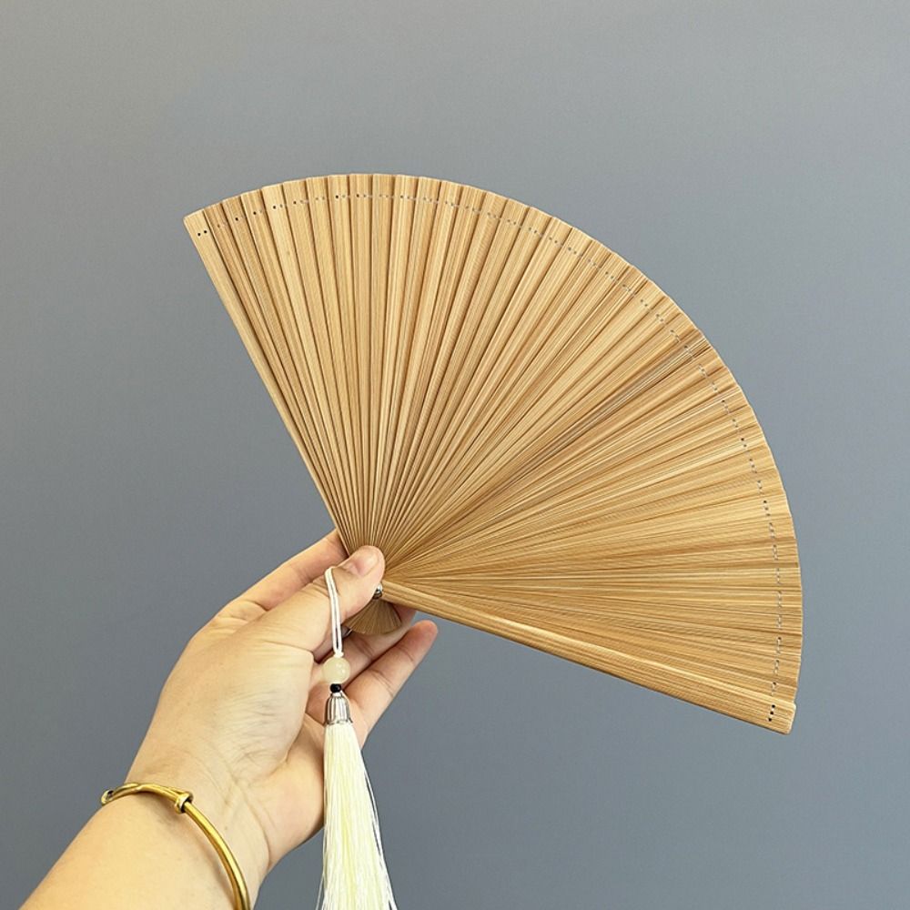 Chinese Style Tassel Folding Fan Solid Color Kimono Fan Elegant Handheld Fans Wedding Party Decor