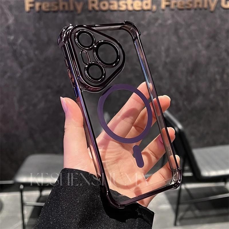 Применимо к чехлу для мобильного телефона Huawei mate70PRO с подушкой безопасности, магнитной присоской, P80pro + гальванизированные четыре угла, противоударный защитный чехол mt40