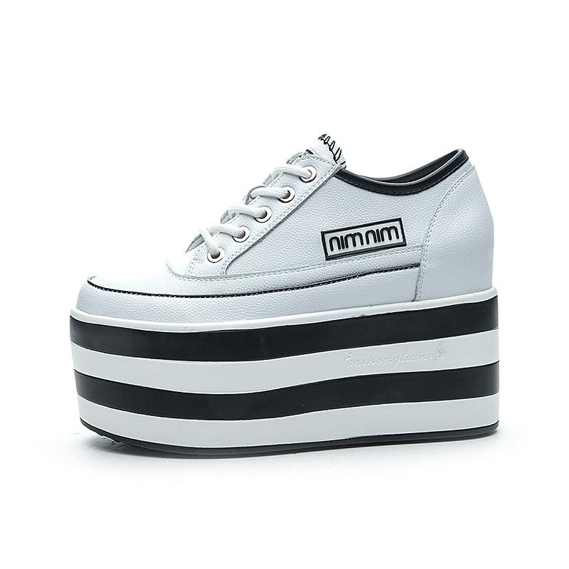 Модные женские туфли на скрытой платформе, весна-осень, новая кожа, высокий каблук, платформа, толстая подошва, белые женские повседневные туфли