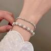 Lady Bracelet Faux Pearl Glittering Rhinestone Decor Adjustable Wrist Chain with Extended Chain Party