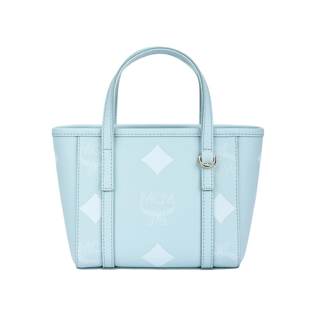 MCM Cotton Candy Series Logo Print Faux Leather Mini Tote Bag Women tote bag Ice-Mint MWPFAMT09KE001