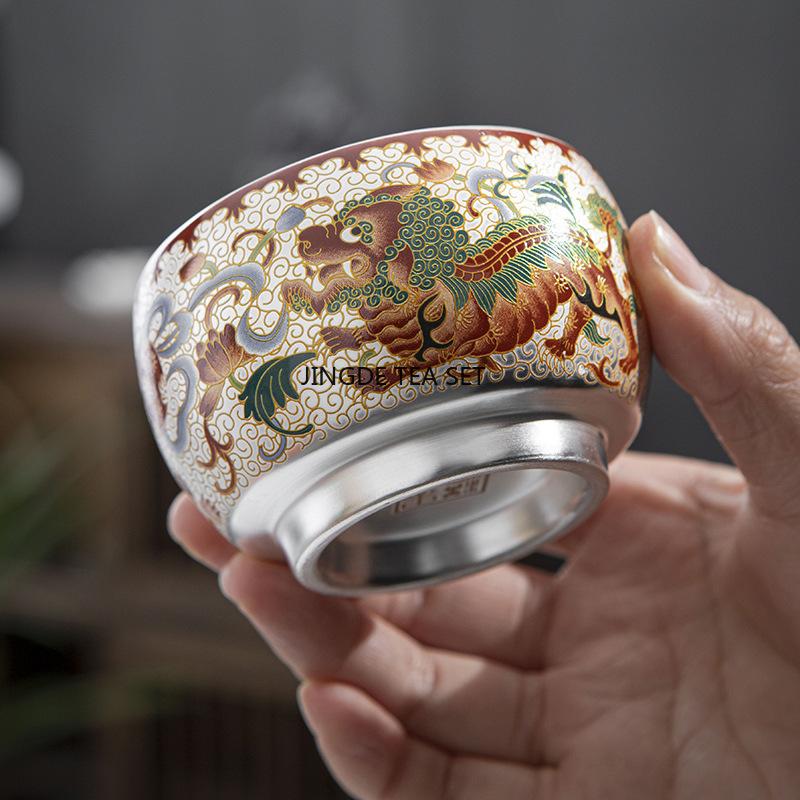 Посеребренная Серебряная Чайная Чашка Креативная China-Chic Одиночная Керамическая Пиала для Чая Культурная Креативная Чашка Чайного Мастера Подарочная Коробка Праздничный Подарок