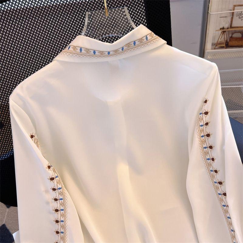 Вышитые женские блузки Be All-match высокого качества женские элегантные блузки женская рабочая одежда рубашки белые цветочные шифоновые топы