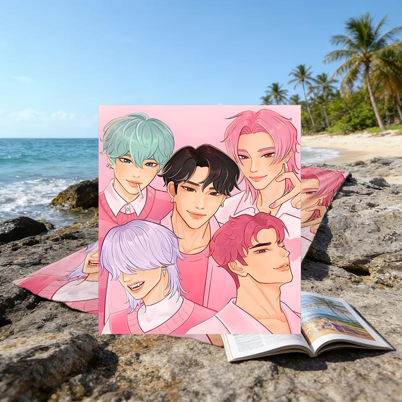 1pc KPop Demon Hunters SAJA BOYS1 Beach Towel, Beach and Seaside Swimming Pool Equipment, Fashion Pattern, Rectangular, Travel Essentials