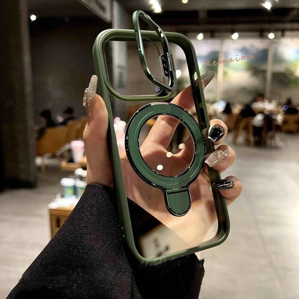 Новый золотой 16-дюймовый магнитный стеклянный чехол-подставка для iPhone 16 11 13 15 12 14 pro Max 16 plus Funda Magsafe Clear Cases Cover