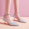 S2306F    Girls' Children's Sandals Ages 10-11 High Thin Heels Crystal Shoes for Elementary School Students Performance Stage