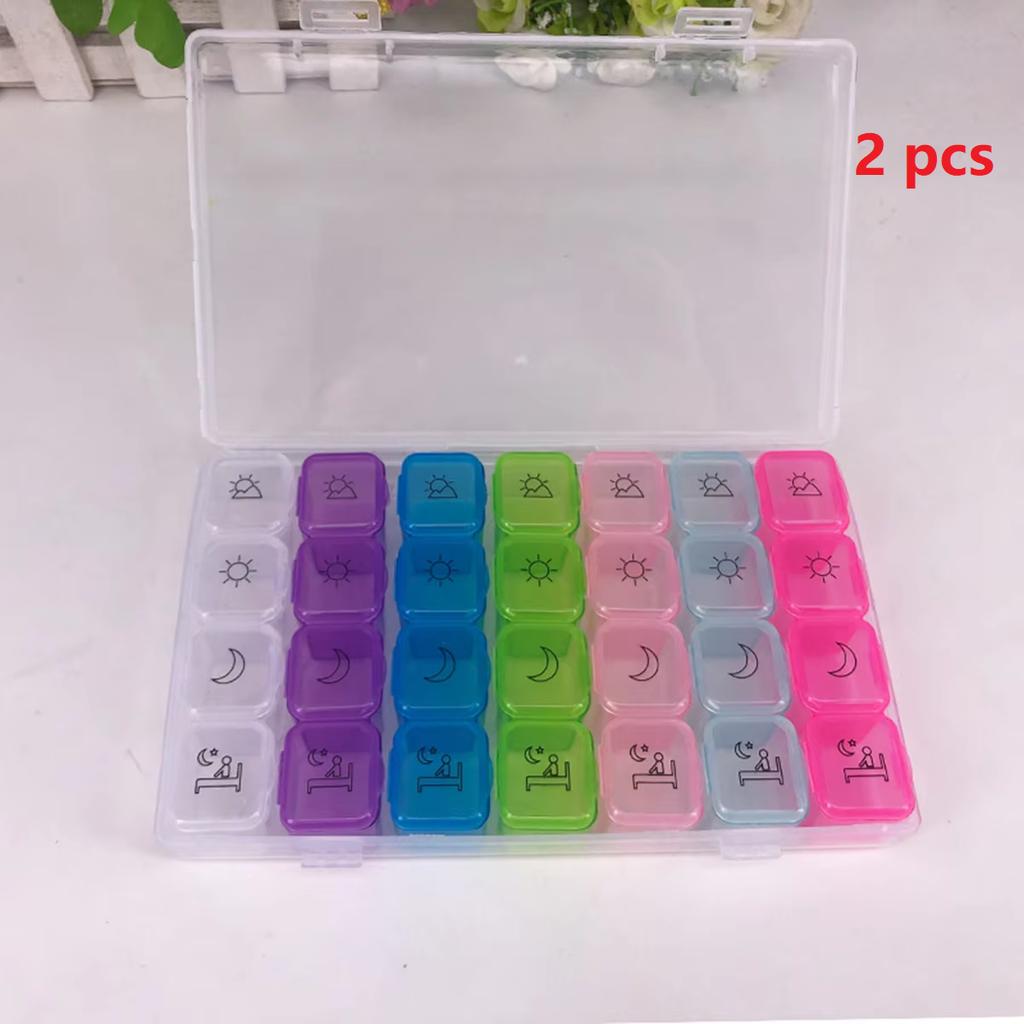 28-Cell Pill Box Plastic Storage Box Seven-Day Organizer For The Elderly Portable One-Week Pill Box Color Division Nail Art