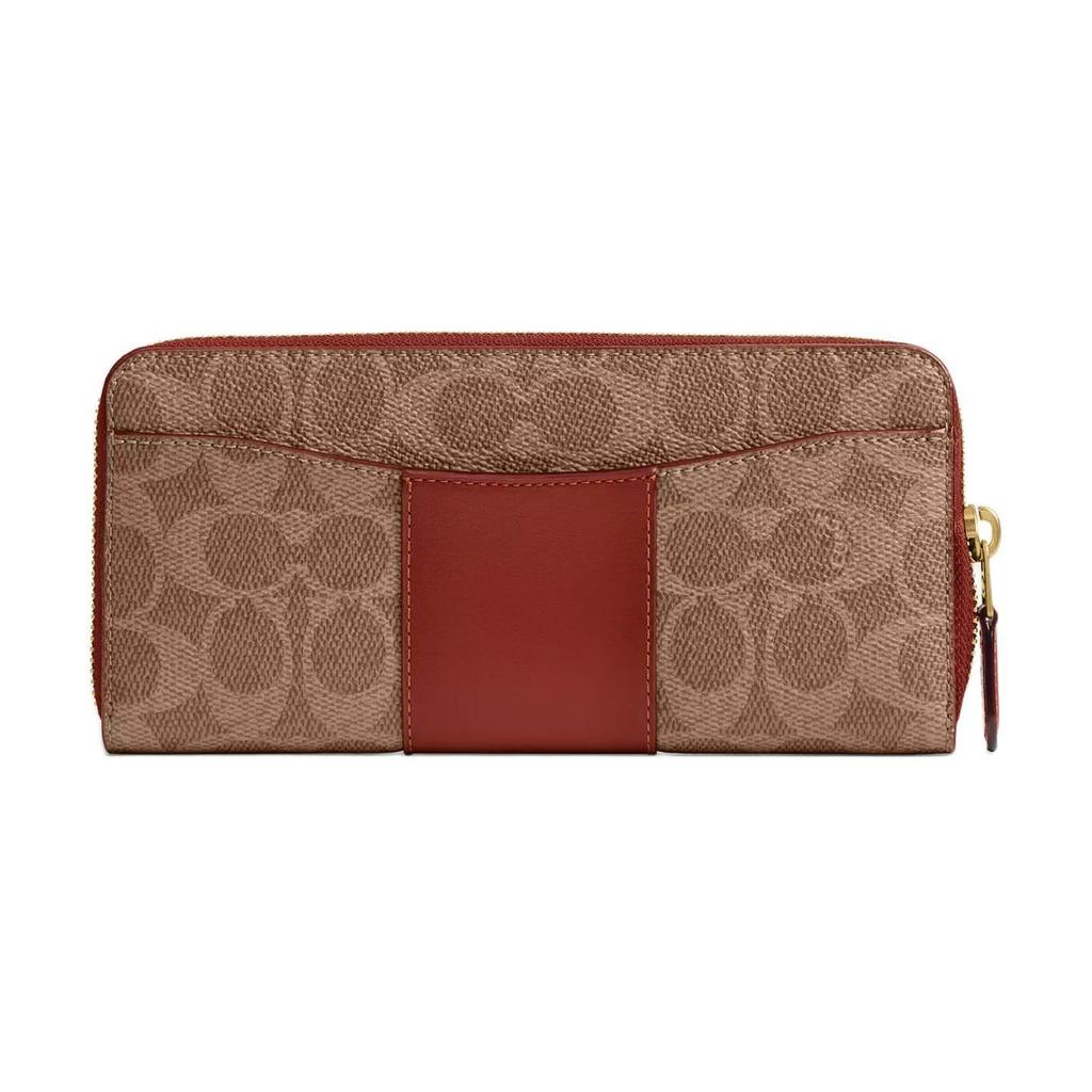 Coach Основной 20 Металлический Логотип Кошелек на Молнии Покрытый Холст и Телячья Кожа Унисекс Кошелек Латунный Коричневый CS031-B4NQ4