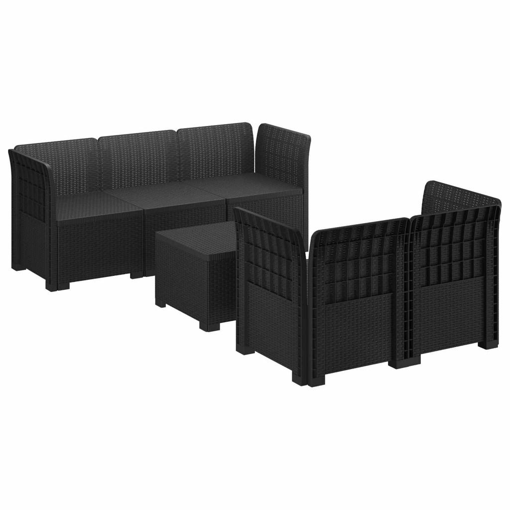5 Seater Garden Sofa Rattan Look PP Anthracite
