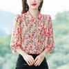 3/4 Sleeve Floral Chiffon Shirt Women's Fashion Age Reducing Bottoming Top Mom Stand Collar Print Blouse M-4XL