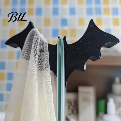 Easy Assembly Glass Hanger 3D Printed Bat Hook for Shower Door, No Drill Snap Creative Storage On Clip Hanger, Gothic Bathroom Towel Loofah