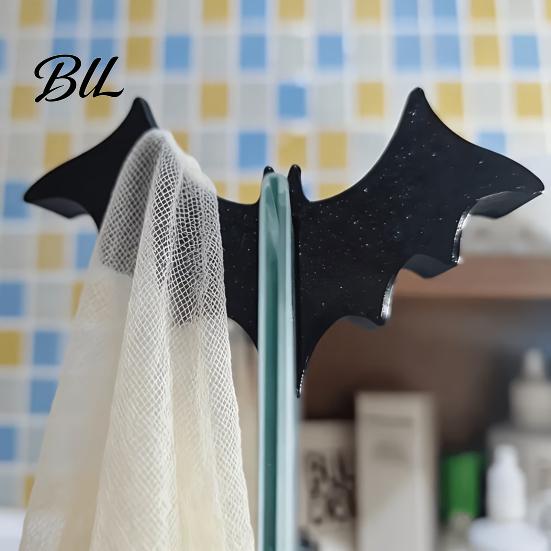 Easy Assembly Glass Hanger 3D Printed Bat Hook for Shower Door, No Drill Snap Creative Storage on Clip Hanger, Gothic Bathroom Towel Loofah
