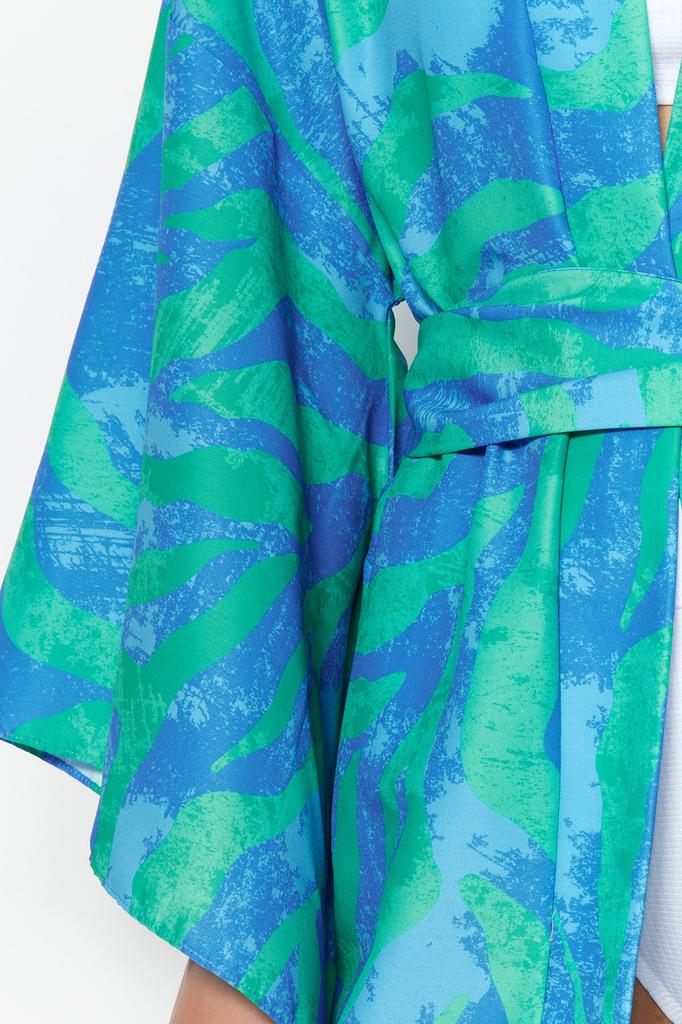 Women's Fashion New Kimono&Kaftan Floral Pattern Belted Mini Woven KimonoKaftan