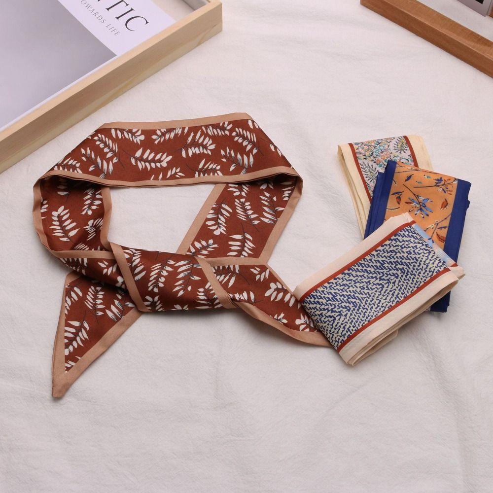 Luxury Neck Strap Flower Pattern Silk Scarves Fashion Hair Band