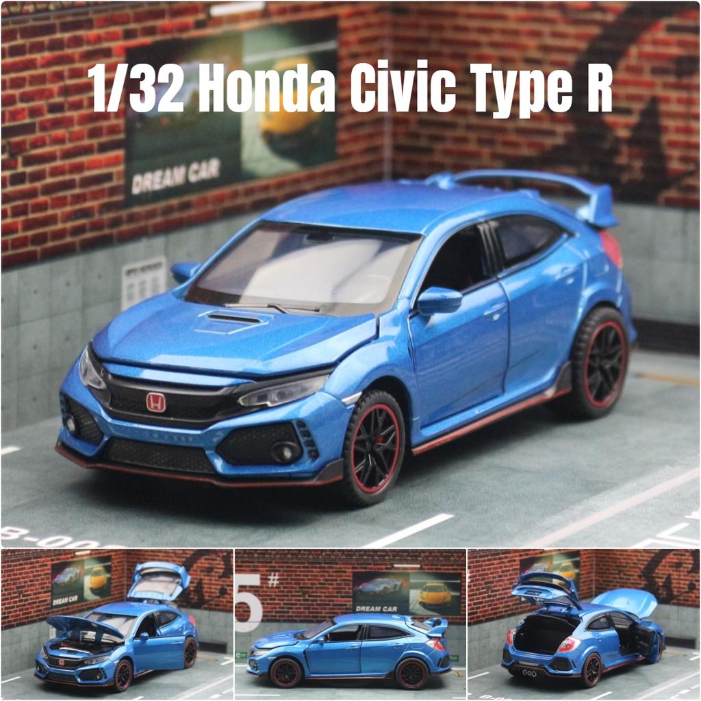 1/32 Honda Civic Type R Toy Car For Children Diecast Miniature Model Pull Back Doors Openable Sound Light Collection Gift Boys aju256
