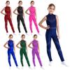 Girls Sleeveless Mesh Patchwork Jumpsuit Full Body Shiny Rhinestone Leotard for Figure Skating and Dance