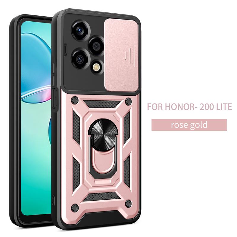 Чехол Armor Funda для Honor 200Lite, противоударный, бронированный, с выдвижной защитой камеры, чехол-бампер для телефона, с подставкой-кольцом, задняя крышка