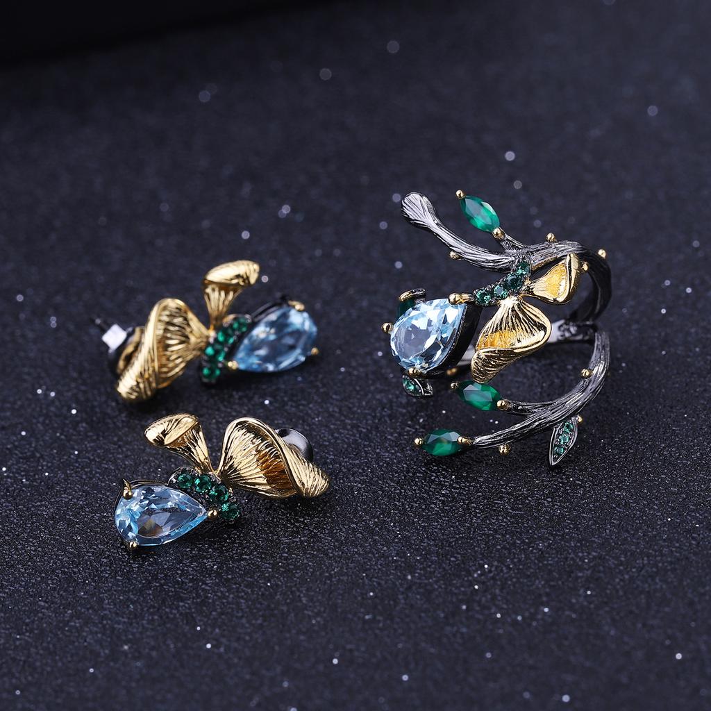 Оригинальные дизайнерские серьги-бабочки в естественном стиле, серебряные серьги 925 пробы с натуральным драгоценным камнем и аметистом, серьги