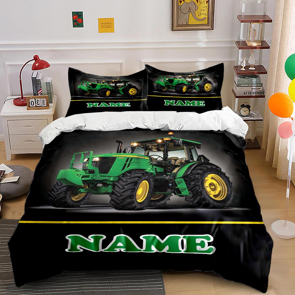 Имя Настраиваемый Трактор Принт 3шт Пододеяльник Наволочка Постельное Белье Комплект Детский Взрослый Удобный Комплект Постельного Белья Роскошный Подарок