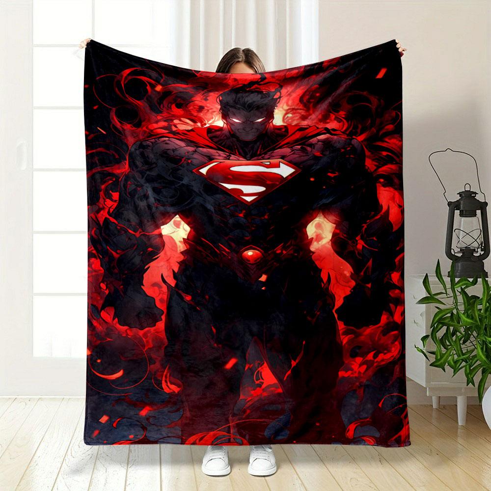 Fiery Figure with Glowing Red Eyes, Red Cape, and Dark Textured Flames. for All Seasons Blanket Lunch Break Throw Gift
