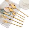 10Pcs Tableware Stainless Steel Silverware Knife Fork Spoon Teaspoon Gold Cutlery Mirror Dessert Dinner Set Complete Flatware