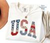 Faux Patchwork USA Shirt Comfort Colors Patriotic Tshirt Tee America Shirt USA Flag T-Shirt Independence Shirt Vintage Clothing July 4th