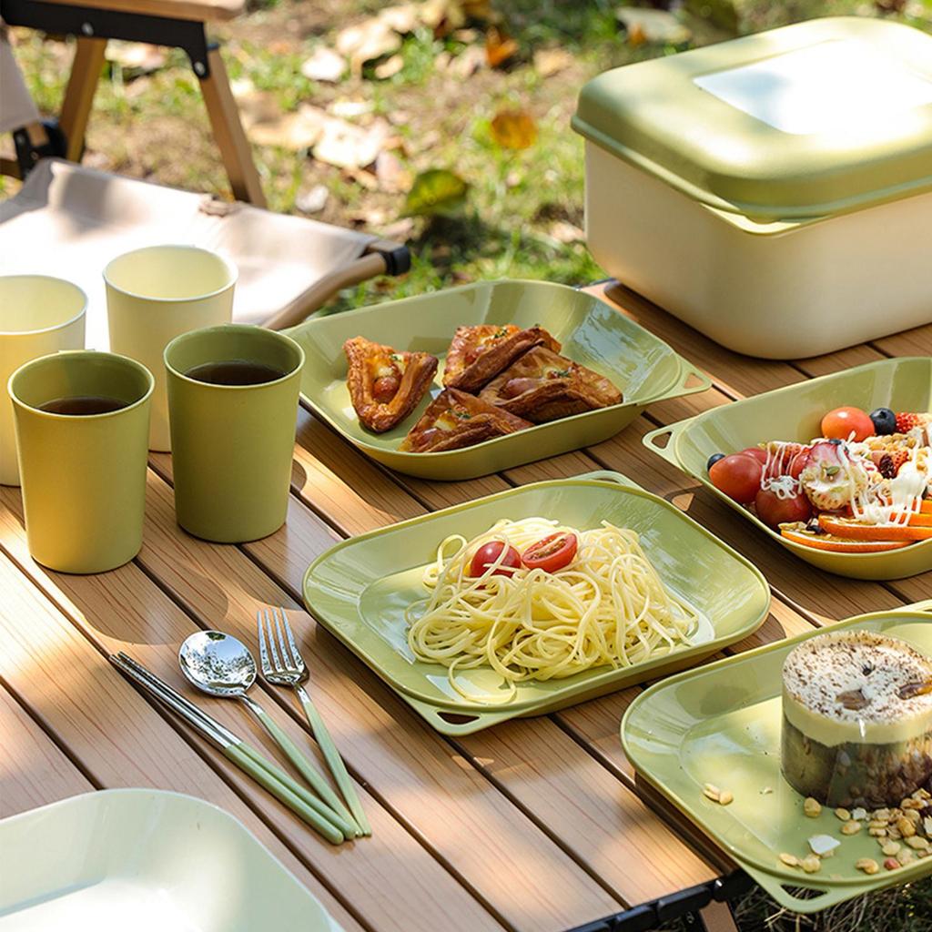 Dinnerware Sets Outdoor Cutlery Set Stackable Adults Reusable Plates Utensils Tableware