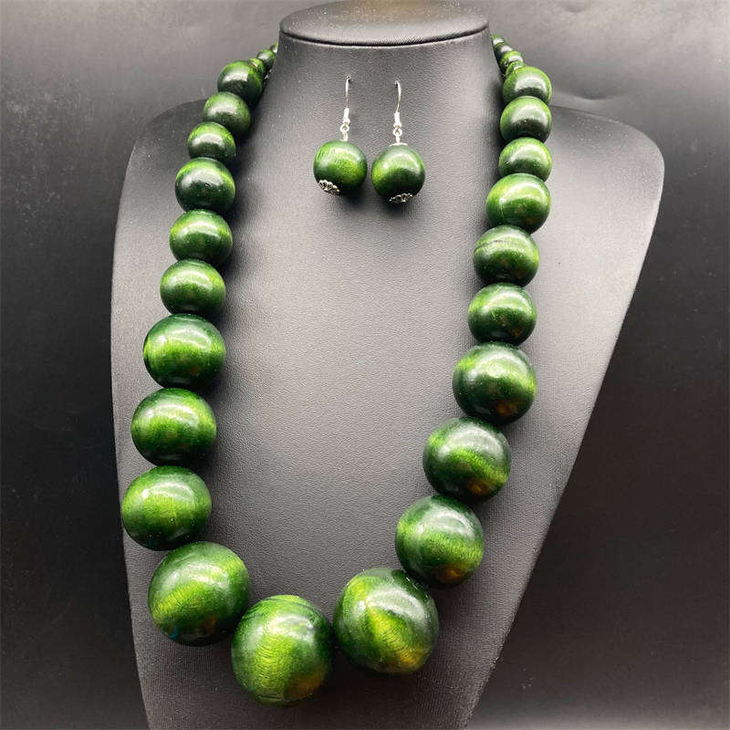 Exaggerate Suite Fashion Bohemian Style Wooden Bead Necklace Earrings Suite Vacation Style