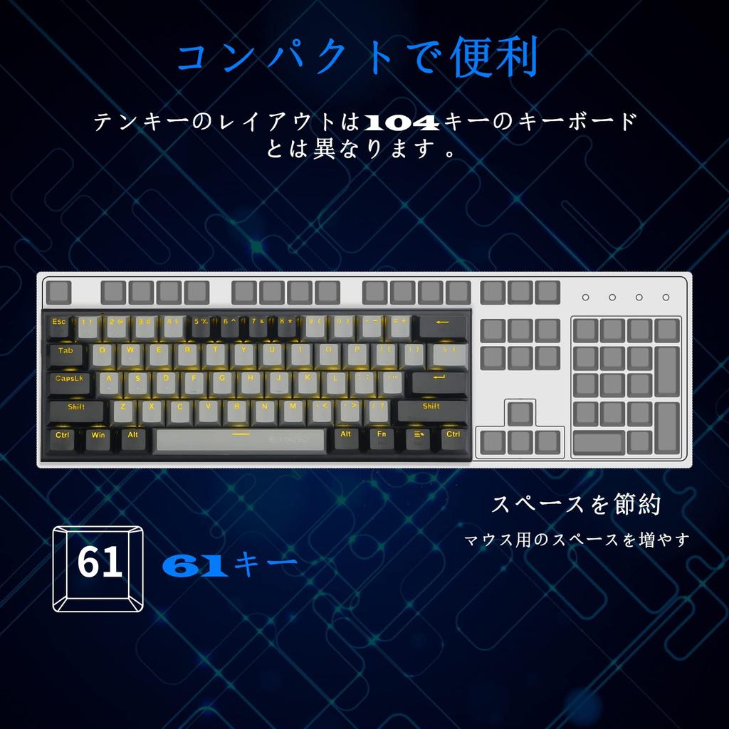 Mechanical Keyboard 61 Keys Gaming Keyboard with Red Axis Yellow LED Backlight Small Compact Keyboard USB Wired English Layout Compatible with Gaming