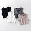 2024 Women's Summer Cotton Cycling Vest: European & American Style, Solid Color, Wide Strap, Short Cropped Tank Top