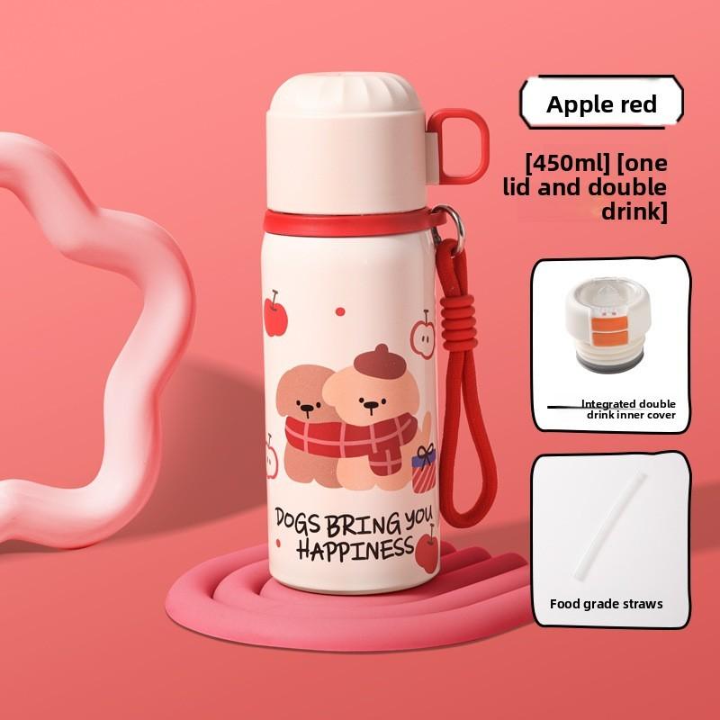 Детская мультяшная бутылка для воды с изоляцией и соломинкой для путешествий, улицы и