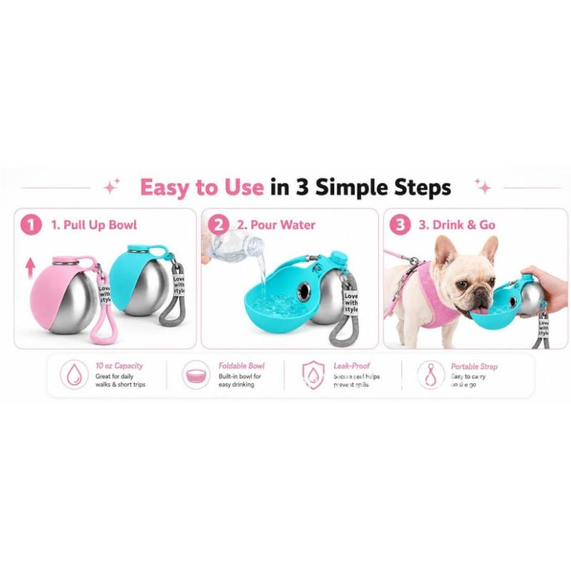 Pet Supplies Kettle Round Out Water Cup Outdoor Cat and Dog Folding Portable Pet Water Dispenser