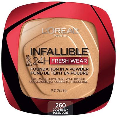 L'Oréal Paris Makeup Infallible Fresh Wear Foundation Powder входит в комплект, стойкость до 24 часов, водостойкая, цвет слоновой кости 8,8 г, Golden Sun