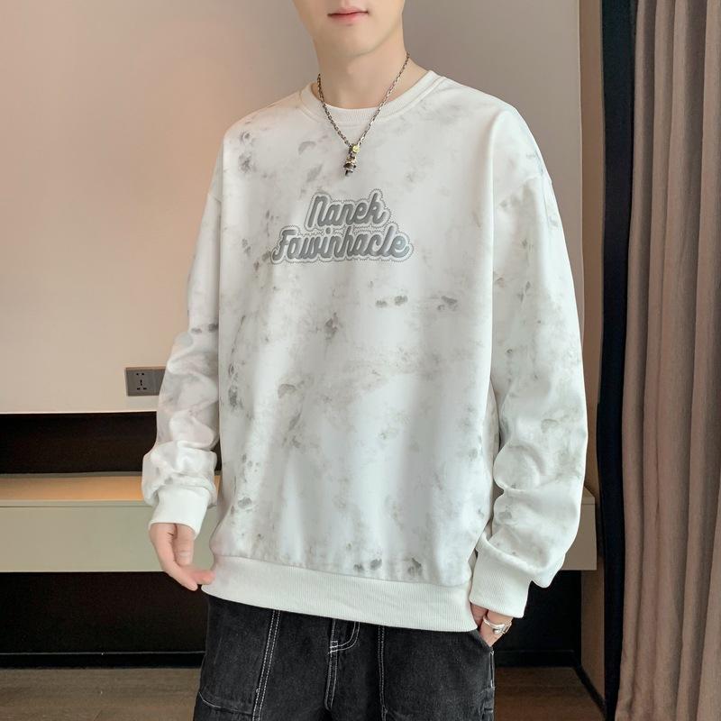 Мужская весенне-осенняя новая нижняя рубашка с длинным рукавом, футболка с круглым вырезом и принтом, большой размер, мужской топ