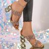 Fashion Brand Design High Heels Gold Silver Glitter Sandals Women Square Toe Plus Size 35-43 Summer Mule Shoes Woman Gladiator Slippers