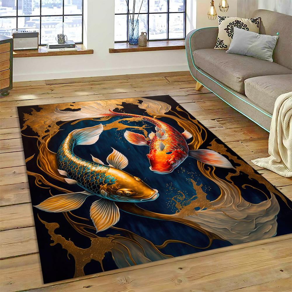 Koi Carp Naturalize Yin Yang Fish Cartoon Carpet Rug for Home Living Room Bedroom Sofa Doormat Decor,Kids Area Rug Non-slip Mat