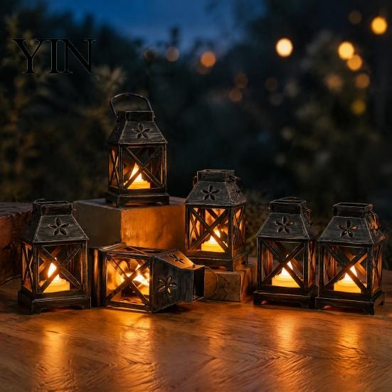 Portable Decorative Lamp Lantern with LED Candle, Battery Operated Flickering Flame Lamp, Vintage Bedside Night Light for Kids Hanging Lanterns,