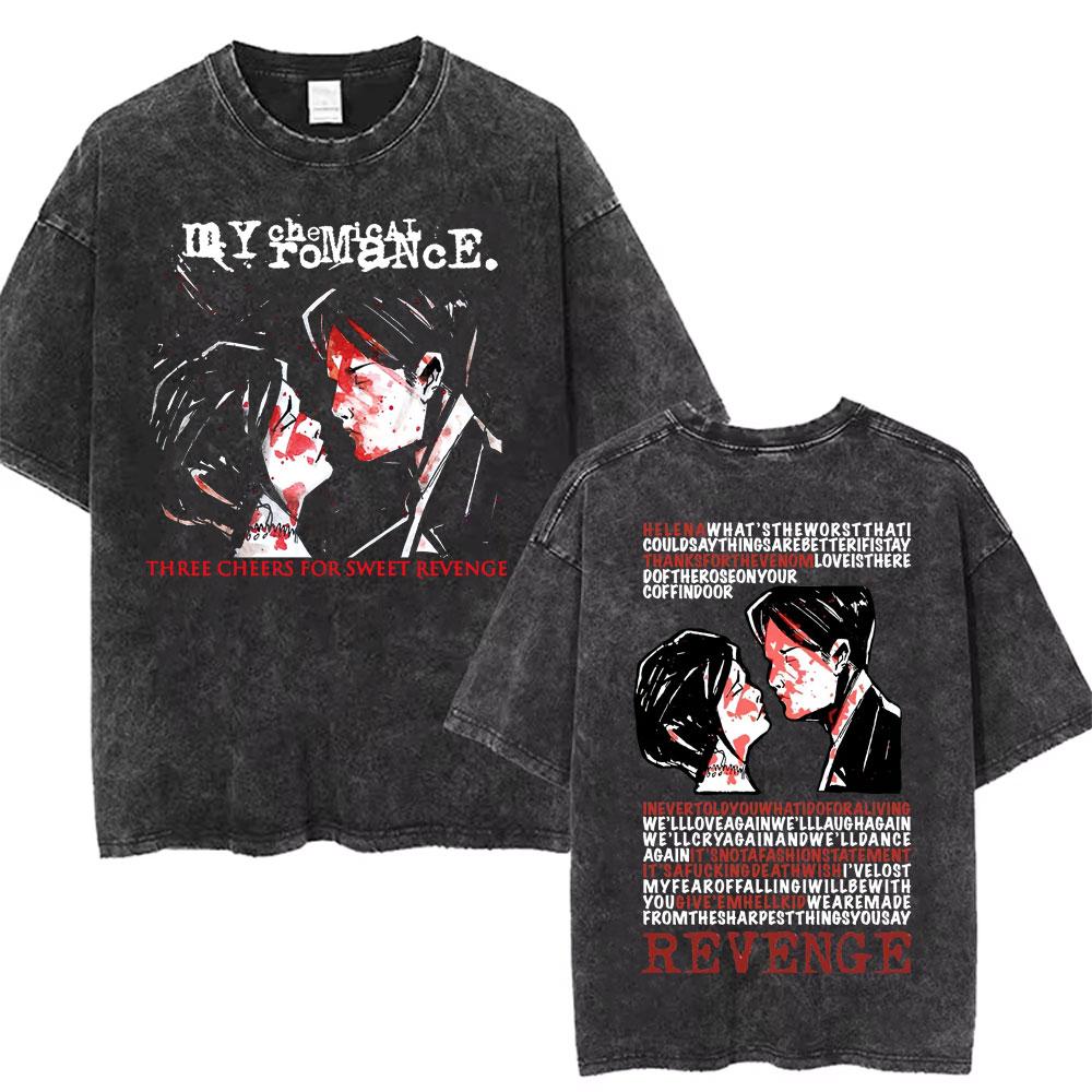 Men Women Punk Emo Rock Oversized Short Sleeve Tops Rock Band My Chemical Romance Washed Vintage Printed T Shirt