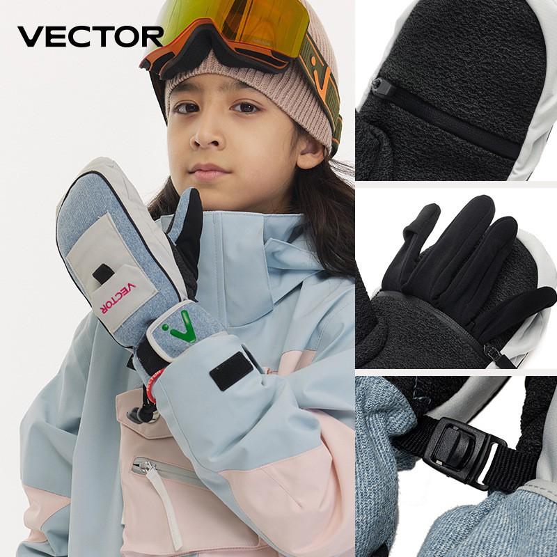 Kids Ski Gloves Half-Finger Detachable Design Waterproof Windproof Thermal Lined Mittens Children Ages 10-15