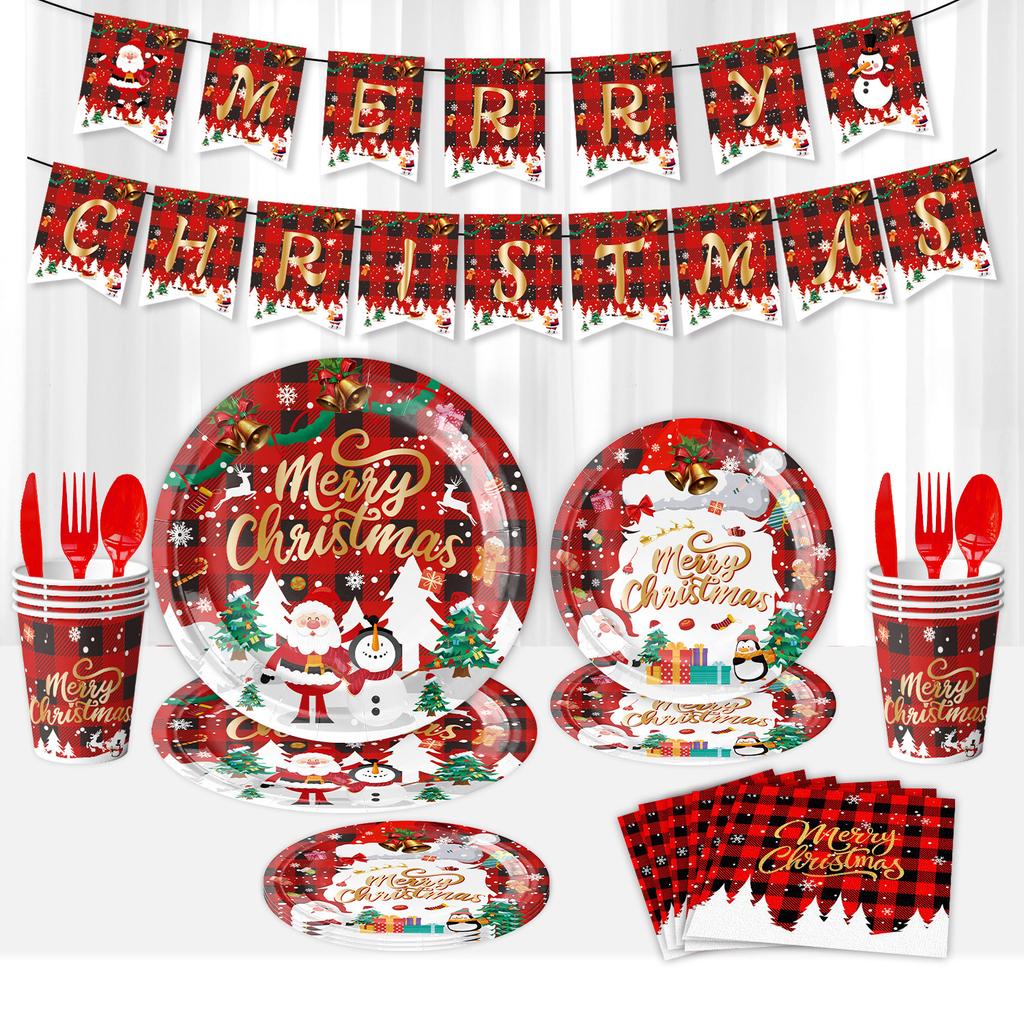 Christmas Themed Party Supplies Holiday Decorations Party Arrangements Christmas Flag Paper Plates Paper Cups Paper Towels