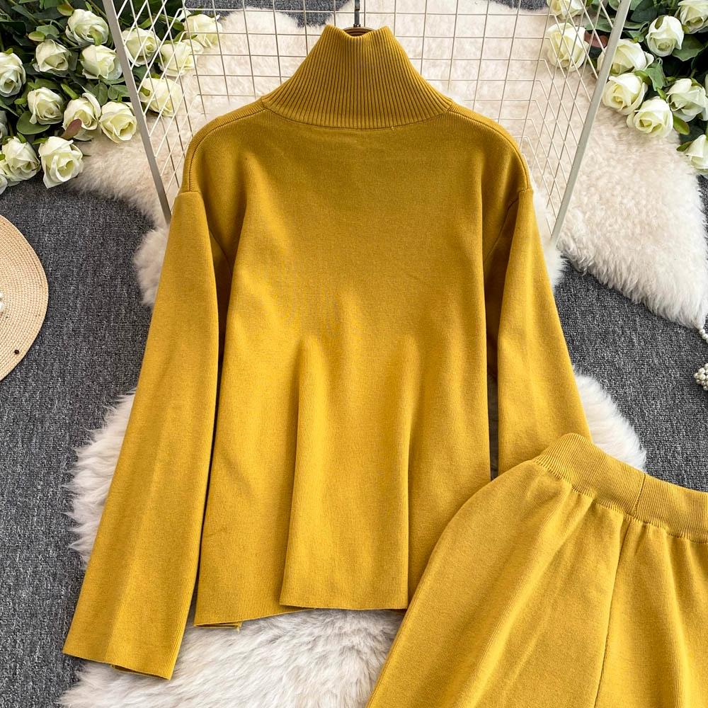 Осенне-зимний трикотажный свитер, брюки, комплект из двух предметов, женская водолазка на молнии, куртка и брюки длиной до щиколотки