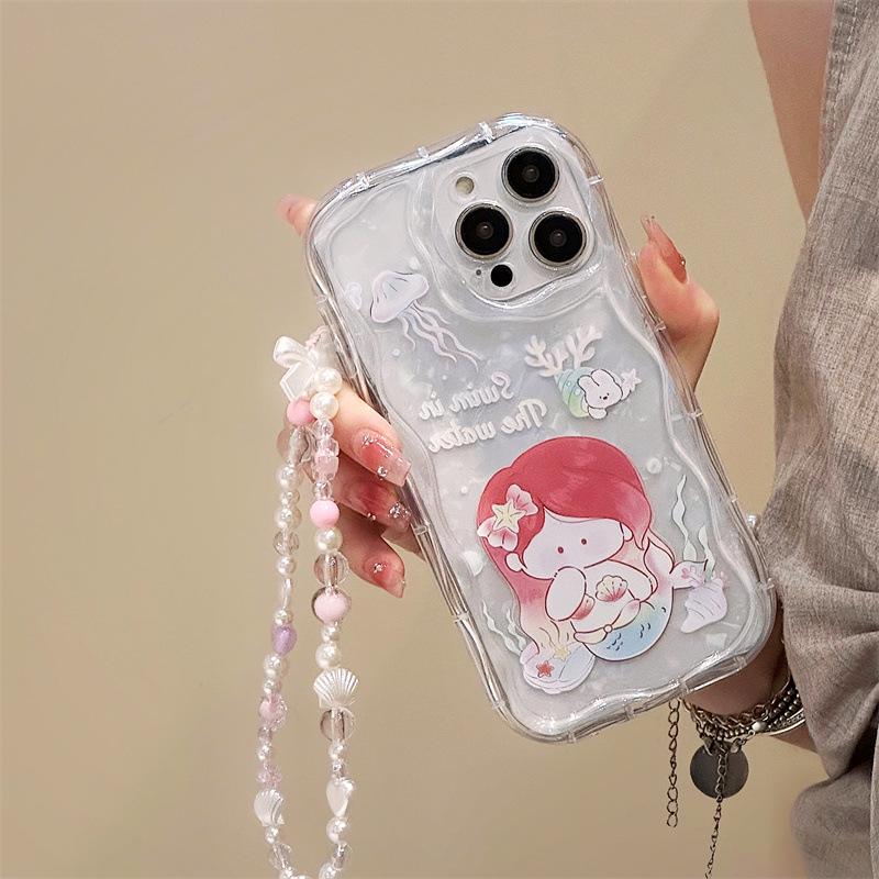 Силиконовый чехол Zhitai Cream Pattern для iPhone 12, 13, 14 и 15 с цепочкой для мобильного телефона