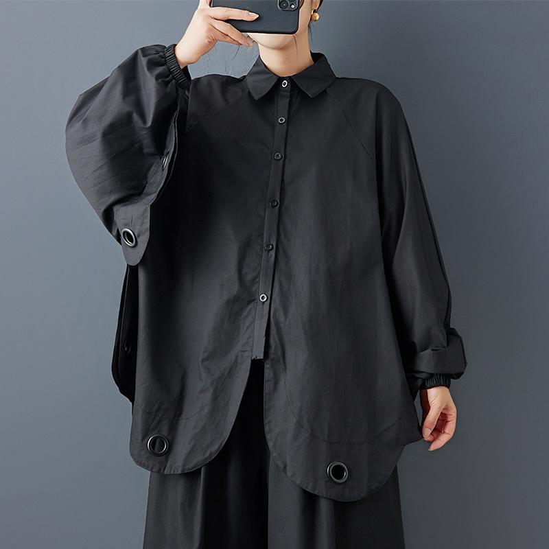 DIMANAF 2025 New Autumn Plus Size Women Coats Jackets Thin Long Sleeve Loose Casual Black Outerwear Button Shirt Tops